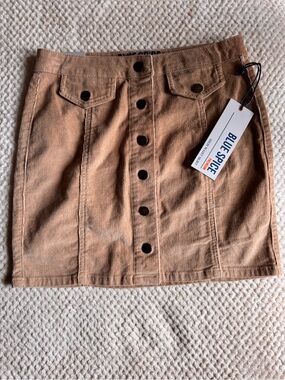 Blue Spice Tan Button-Front Mini Skirt